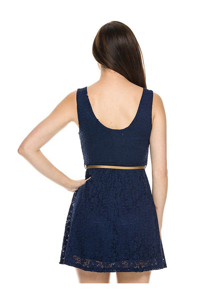 Belted Fit Flare Lace Cocktail Dress BodiLove Fashion Store