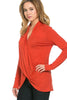 Long Sleeve Criss Cross Drape Front Top - BodiLove | 30% Off First Order - 42 | Rust