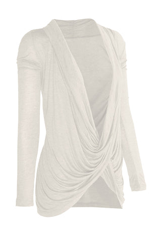 Long Sleeve Criss Cross Drape Front Top
