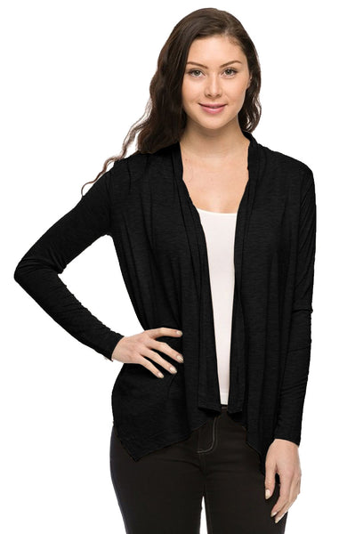 Long Sleeve Open Front Cardigan W/ Chiffon Back - BodiLove | 30% Off First Order
 - 1