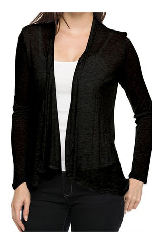 Draped Open Front Long Sleeve Cardigan