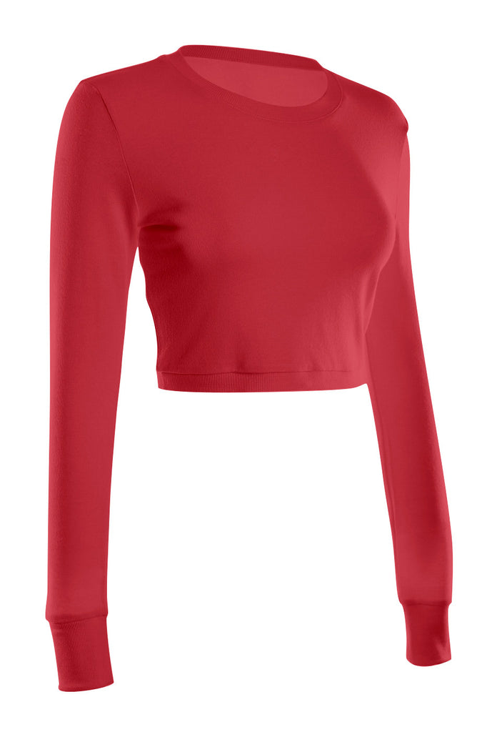 Cropped Long Sleeve Crew Neck Sweatshirt | 30% Off First Order | Red