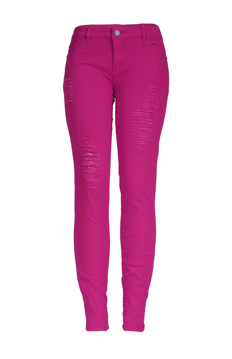 Trendy Colored Distressed Skinny Jeans BodiLove Fashion Store