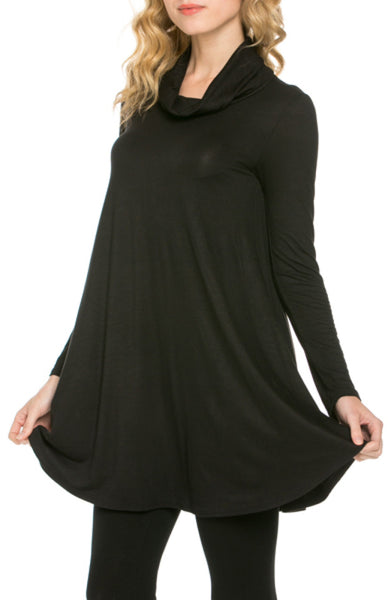 Long Sleeve Cowl Neck A-Line Tunic Dress - BodiLove | 30% Off First Order - 1