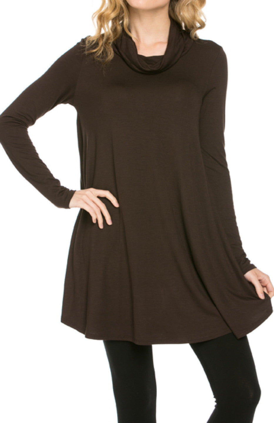 Long Sleeve Cowl Neck A Line Tunic Dress