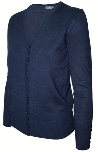 Long Sleeve V-Neck Button Up Cardigan - BodiLove | 30% Off First Order - 1 | Navy