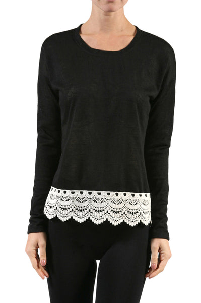 Long Sleeve Sweater With Sheer Lace Trim - BodiLove | 30% Off First Order - 1
