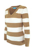 Long Sleeve V-Neck Pullover Cardigan - BodiLove | 30% Off First Order - 10 | Light Brown & White